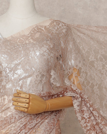 Champagne Beige Premium French 2-Tone Chantilly Lace Saree – 5.5 Meters Length, 110 Cms Width, Crafted in France-D26090