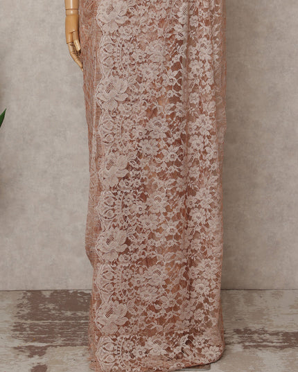 Champagne Beige Premium French 2-Tone Chantilly Lace Saree – 5.5 Meters Length, 110 Cms Width, Crafted in France-D26090