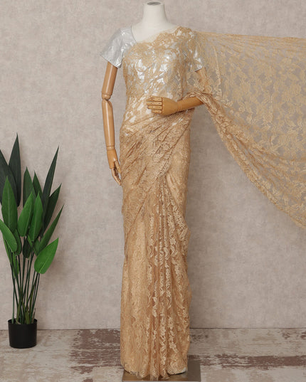 Golden Beige Premium French 2-Tone Chantilly Lace Saree – 5.5 Meters Length, 110 Cms Width, Crafted in France-D26092