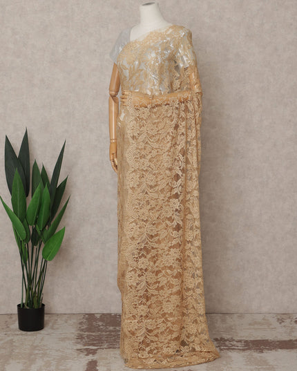 Golden Beige Premium French 2-Tone Chantilly Lace Saree – 5.5 Meters Length, 110 Cms Width, Crafted in France-D26092
