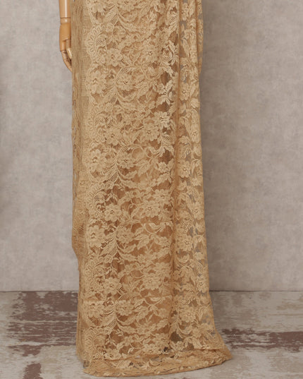 Golden Beige Premium French 2-Tone Chantilly Lace Saree – 5.5 Meters Length, 110 Cms Width, Crafted in France-D26092