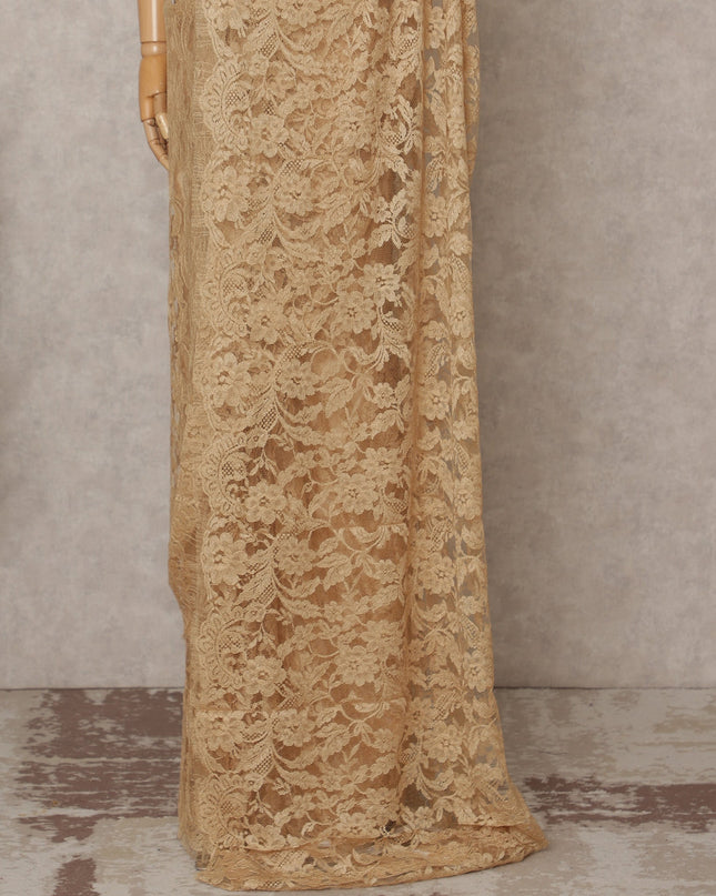 Golden Beige Premium French 2-Tone Chantilly Lace Saree – 5.5 Meters Length, 110 Cms Width, Crafted in France-D26092