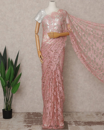 Blush Pink Premium French 2-Tone Chantilly Lace Saree – 5.5 Meters Length, 110 Cms Width, Crafted in France-D26089