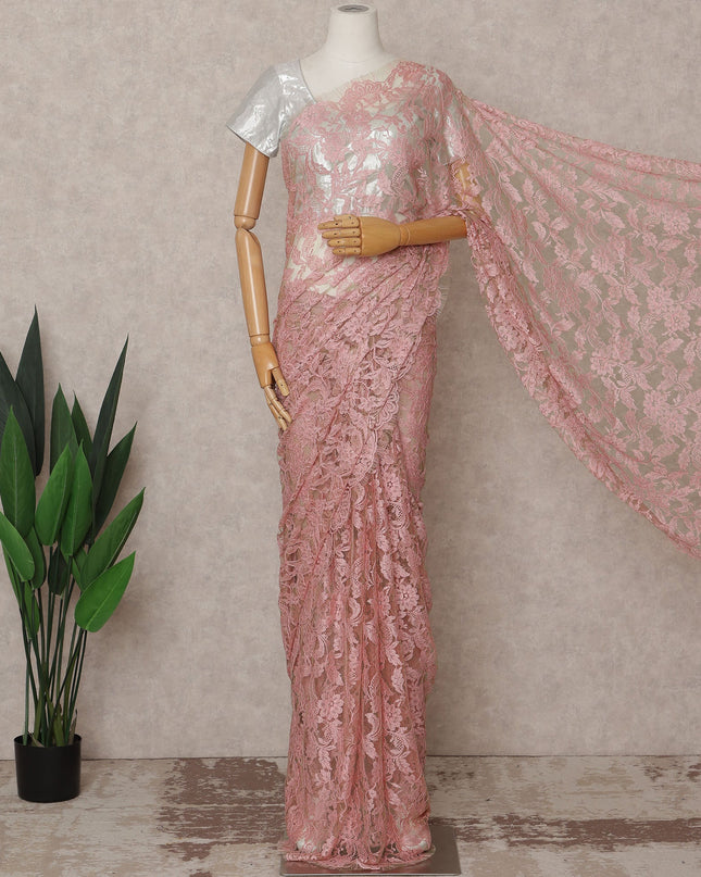 Blush Pink Premium French 2-Tone Chantilly Lace Saree – 5.5 Meters Length, 110 Cms Width, Crafted in France-D26089