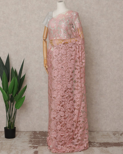 Blush Pink Premium French 2-Tone Chantilly Lace Saree – 5.5 Meters Length, 110 Cms Width, Crafted in France-D26089