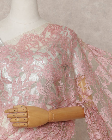 Blush Pink Premium French 2-Tone Chantilly Lace Saree – 5.5 Meters Length, 110 Cms Width, Crafted in France-D26089