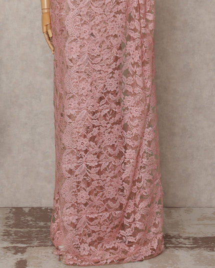 Blush Pink Premium French 2-Tone Chantilly Lace Saree – 5.5 Meters Length, 110 Cms Width, Crafted in France-D26089
