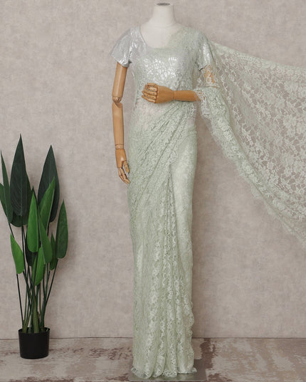 Mint Green French Chantilly Lace Saree