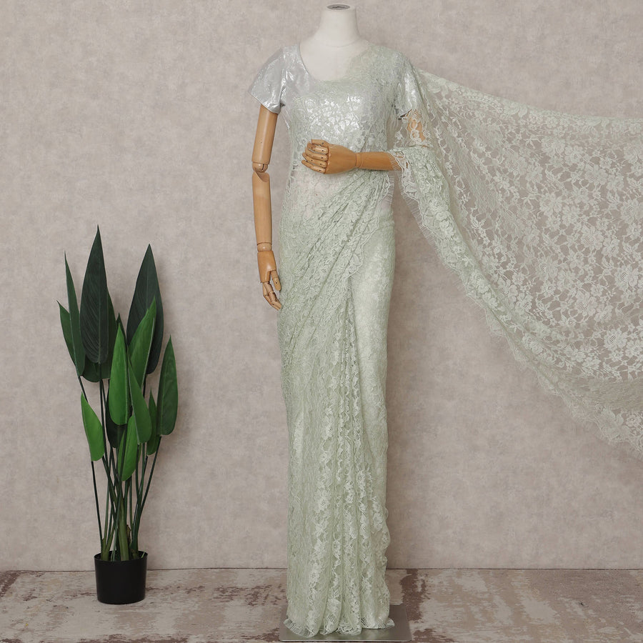 Mint Green French Chantilly Lace Saree