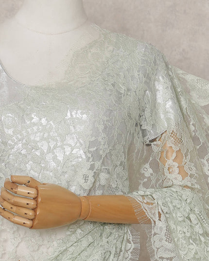 Mint Green French Chantilly Lace Saree