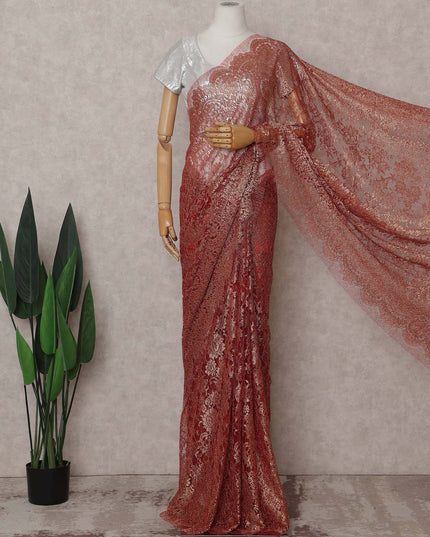Antique Copper Metallic French Lace Saree Fabric