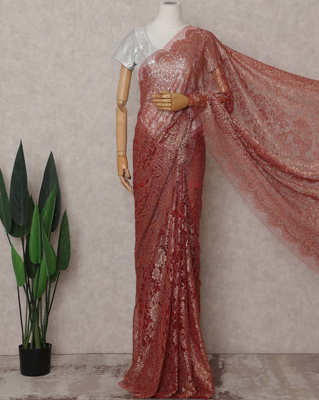Antique Copper Metallic French Lace Saree Fabric