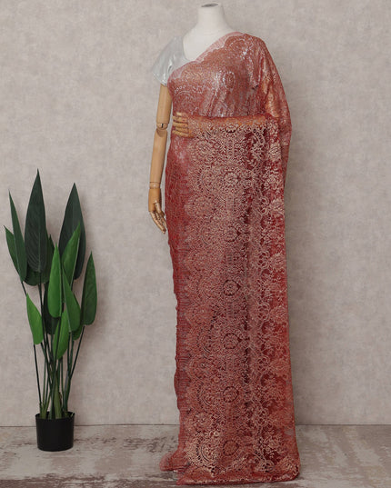 Antique Copper Metallic French Lace Saree Fabric