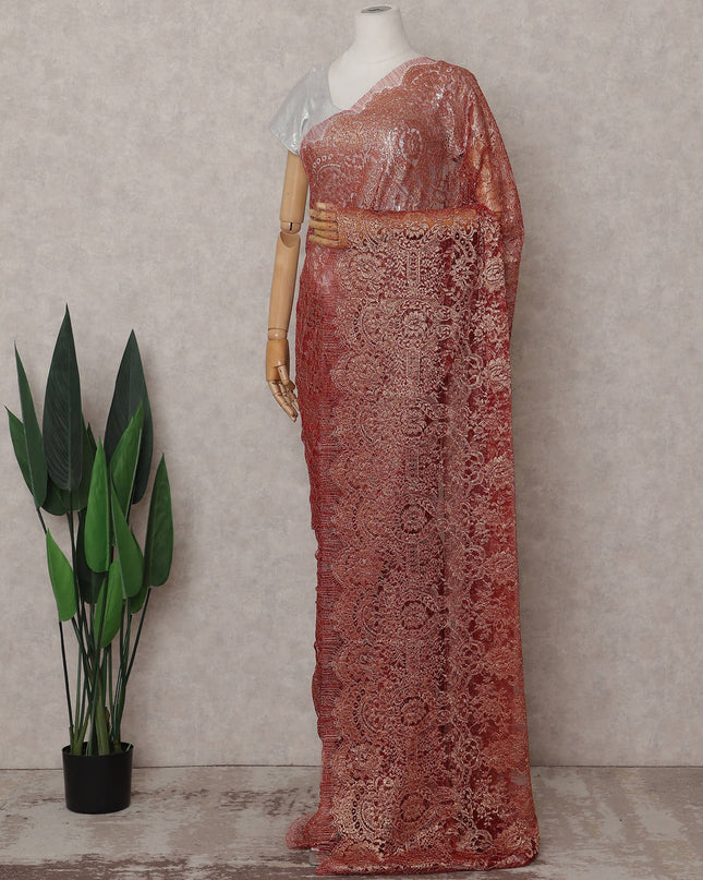 Antique Copper Metallic French Lace Saree Fabric