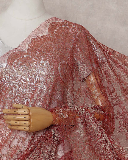 Antique Copper Metallic French Lace Saree Fabric