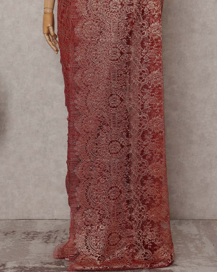 Antique Copper Metallic French Lace Saree Fabric