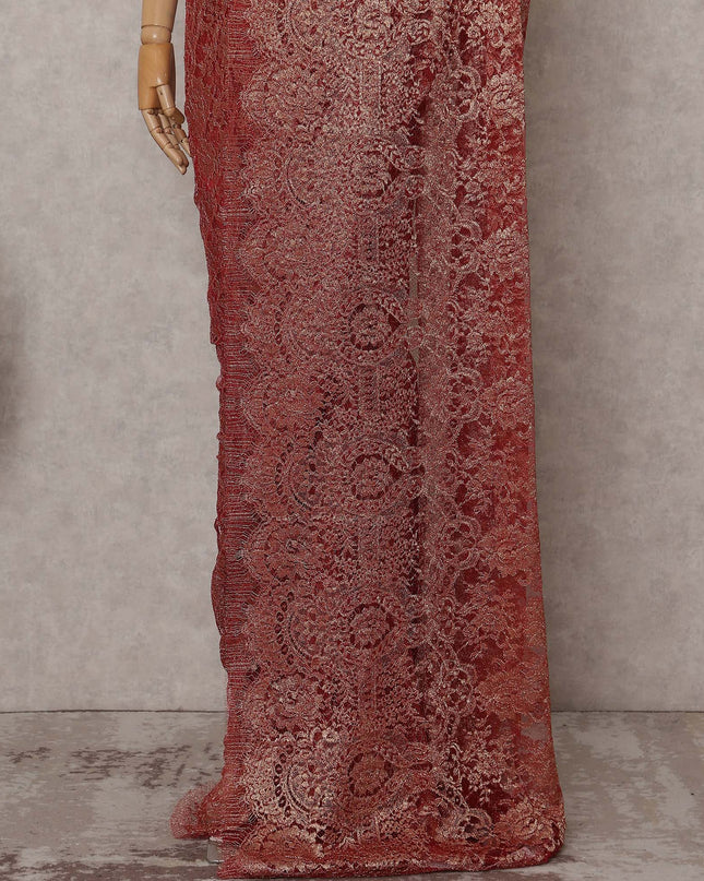 Antique Copper Metallic French Lace Saree Fabric
