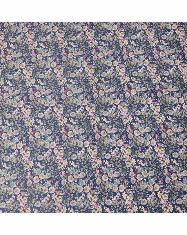 Navy Blue Floral Printed Cotton Lawn Fabric Soft Lightweight Dressmaking Sewing Material 4.0 Meters Length 110 Cms Width India-D27641