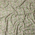 Beige and Green Leaf Print Pure Cotton Satin Fabric, 140 Cms Width, Made in India-D26031