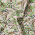 Beige and Green Leaf Print Pure Cotton Satin Fabric, 140 Cms Width, Made in India-D26031