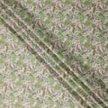 Beige and Green Leaf Print Pure Cotton Satin Fabric, 140 Cms Width, Made in India-D26031