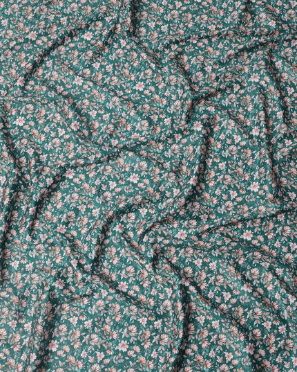 Teal Green Floral Printed Cotton Lawn Fabric Soft Lightweight Dressmaking Sewing Material 4.0 Meters Length 110 Cms Width India-D27637