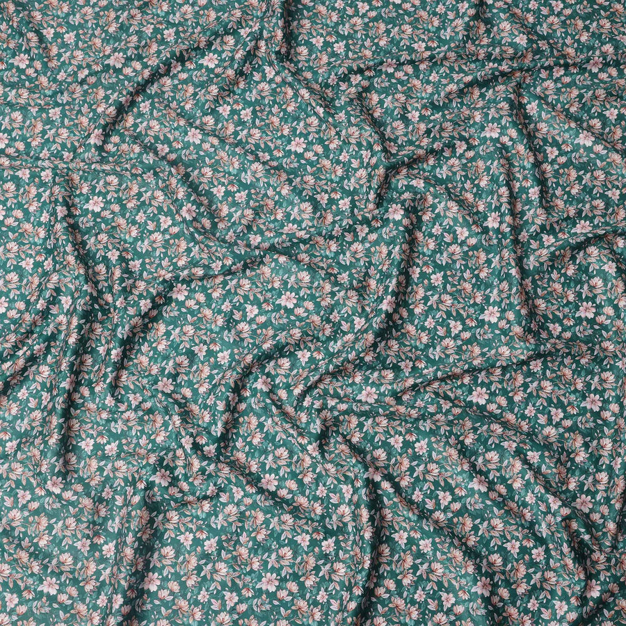 Teal Green Floral Print Pure Cotton Satin Fabric, 140 Cms Width, Made in India-D26032