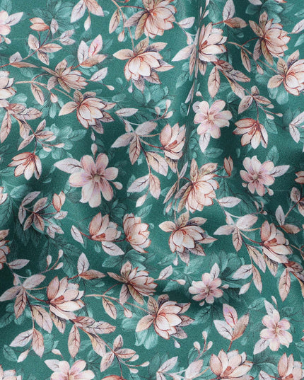 Teal Green Floral Printed Cotton Lawn Fabric Soft Lightweight Dressmaking Sewing Material 4.0 Meters Length 110 Cms Width India-D27637