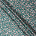 Teal Green Floral Print Pure Cotton Satin Fabric, 140 Cms Width, Made in India-D26032