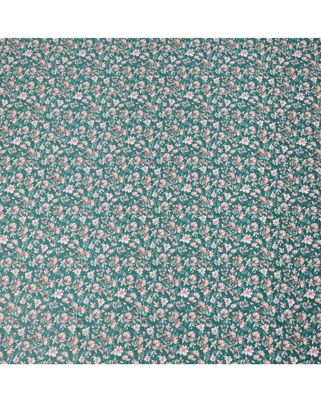 Teal Green Floral Print Pure Cotton Satin Fabric, 140 Cms Width, Made in India-D26032