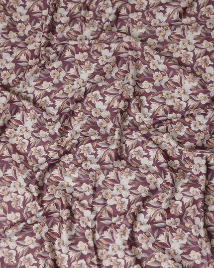 Mauve Floral Printed Cotton Lawn Fabric Soft Lightweight Breathable Dressmaking Sewing Material 4.0 Meters Length 110 Cms Width India-D27635