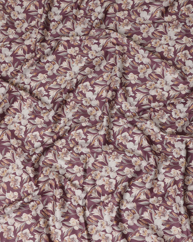 Mauve Floral Printed Cotton Lawn Fabric Soft Lightweight Breathable Dressmaking Sewing Material 4.0 Meters Length 110 Cms Width India-D27635
