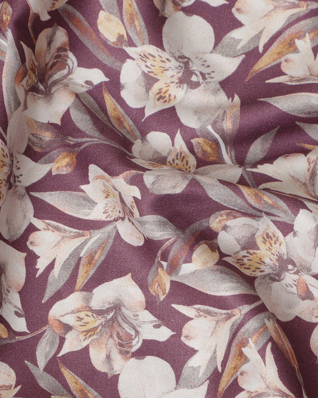 Mauve Floral Printed Cotton Lawn Fabric Soft Lightweight Breathable Dressmaking Sewing Material 4.0 Meters Length 110 Cms Width India-D27635