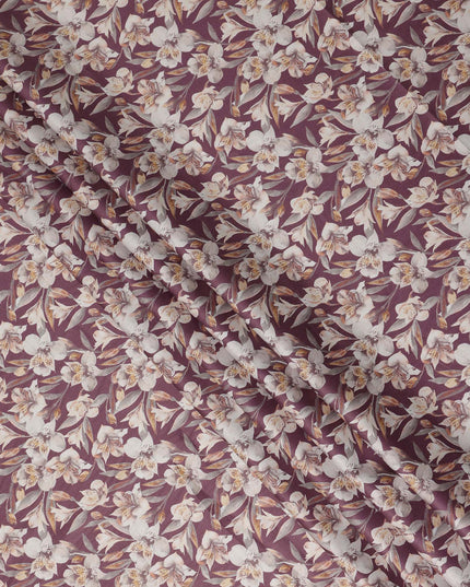 Mauve Floral Printed Cotton Lawn Fabric Soft Lightweight Breathable Dressmaking Sewing Material 4.0 Meters Length 110 Cms Width India-D27635