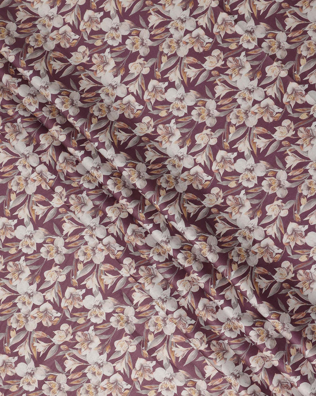 Mauve Floral Printed Cotton Lawn Fabric Soft Lightweight Breathable Dressmaking Sewing Material 4.0 Meters Length 110 Cms Width India-D27635