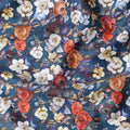 Navy Blue Multicolor Floral Print Pure Cotton Satin Fabric, 140 Cms Width, Made in India-D26030