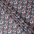 Navy Blue Multicolor Floral Print Pure Cotton Satin Fabric, 140 Cms Width, Made in India-D26030