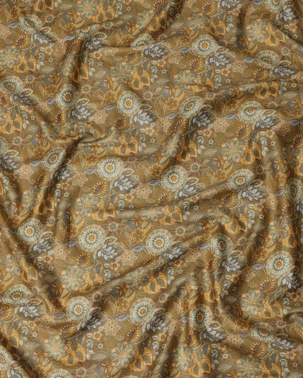 Mustard Brown Floral Printed Cotton Lawn Fabric Soft Lightweight Dressmaking Sewing Material 4.0 Meters Length 110 Cms Width India-D27636