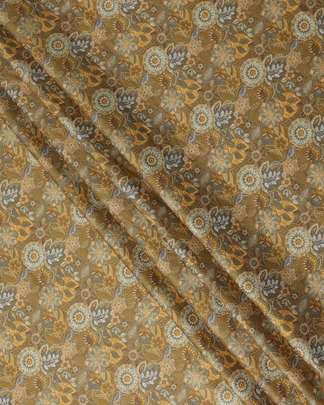 Mustard Brown Floral Printed Cotton Lawn Fabric Soft Lightweight Dressmaking Sewing Material 4.0 Meters Length 110 Cms Width India-D27636