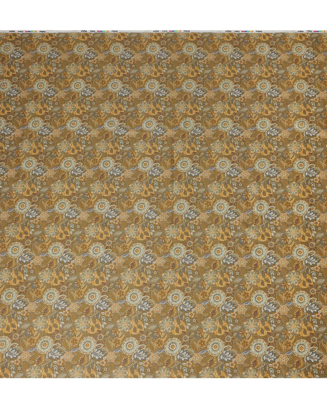 Mustard Brown Floral Printed Cotton Lawn Fabric Soft Lightweight Dressmaking Sewing Material 4.0 Meters Length 110 Cms Width India-D27636