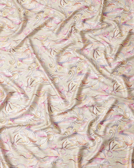 Beige Pastel Swirl Print Pure Cotton Satin Fabric, 140 Cms Width, Made in India-D26035