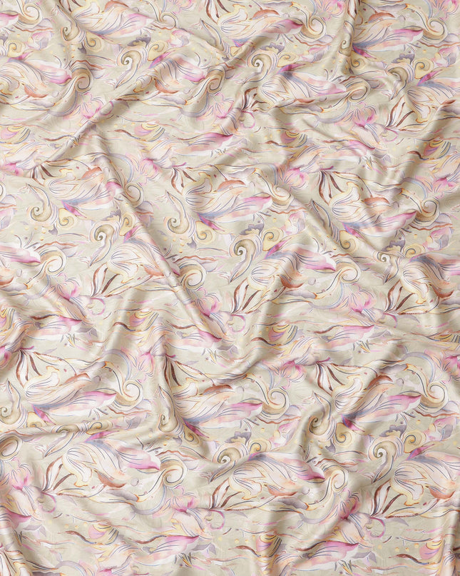 Beige Pastel Swirl Print Pure Cotton Satin Fabric, 140 Cms Width, Made in India-D26035