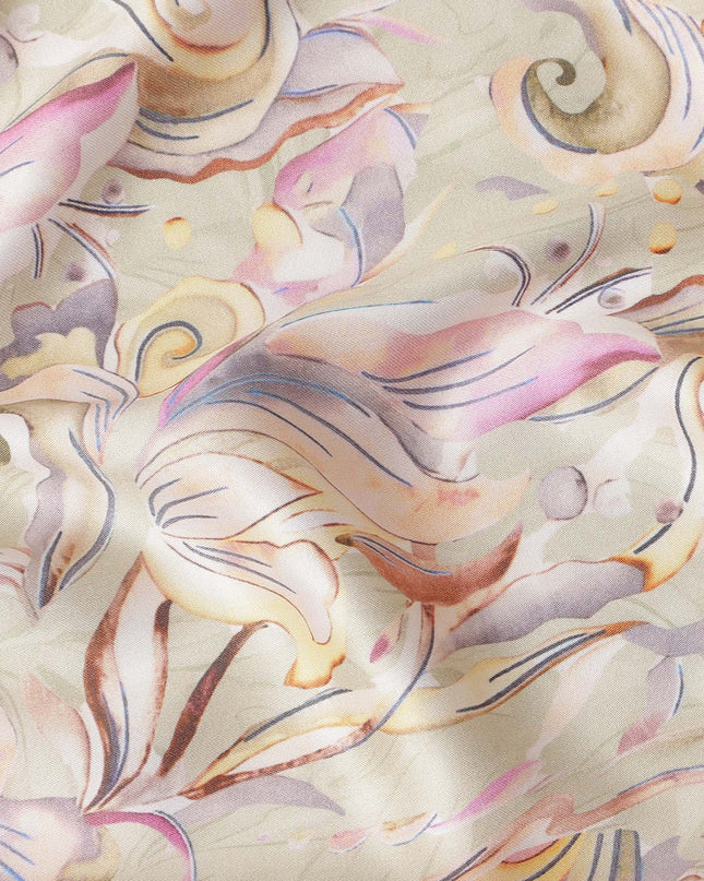 Beige Pastel Swirl Print Pure Cotton Satin Fabric, 140 Cms Width, Made in India-D26035