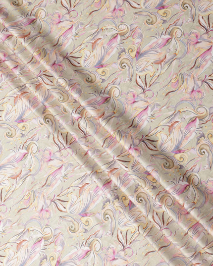 Beige Pastel Swirl Print Pure Cotton Satin Fabric, 140 Cms Width, Made in India-D26035