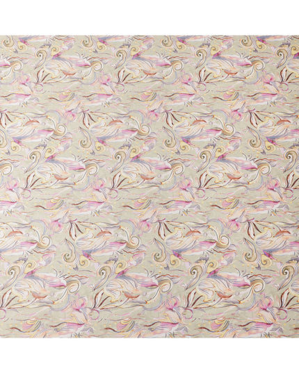 Beige Pastel Swirl Print Pure Cotton Satin Fabric, 140 Cms Width, Made in India-D26035