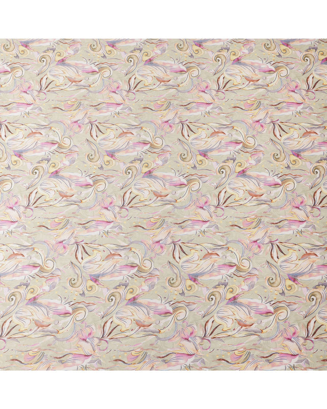 Beige Pastel Swirl Print Pure Cotton Satin Fabric, 140 Cms Width, Made in India-D26035
