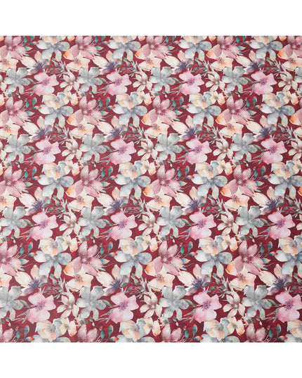 Maroon Multicolor Floral Print Pure Cotton Satin Fabric, 140 Cms Width, Made in India-D26033