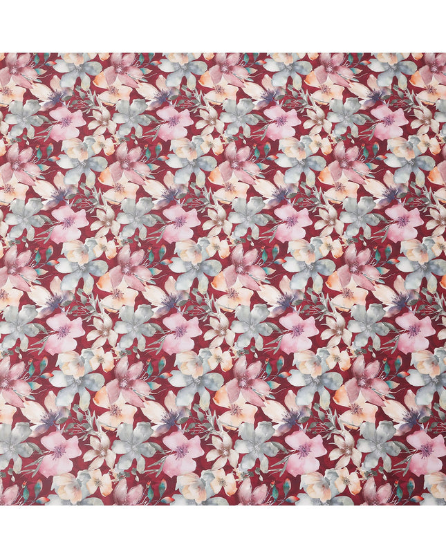 Maroon Multicolor Floral Print Pure Cotton Satin Fabric, 140 Cms Width, Made in India-D26033
