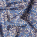 Blue Abstract Floral Print Pure Cotton Satin Fabric, 140 Cms Width, Made in India-D26037