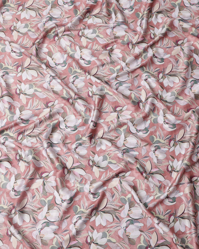 Dusty Pink Floral Print Pure Cotton Satin Fabric, 140 Cms Width, Made in India-D26036